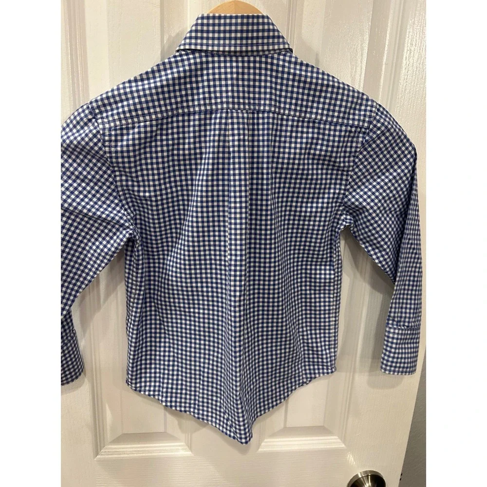 Johnnie-O Boys Blue Gingham Long Sleeve Button‎ Down Shirt Size 4 k7100